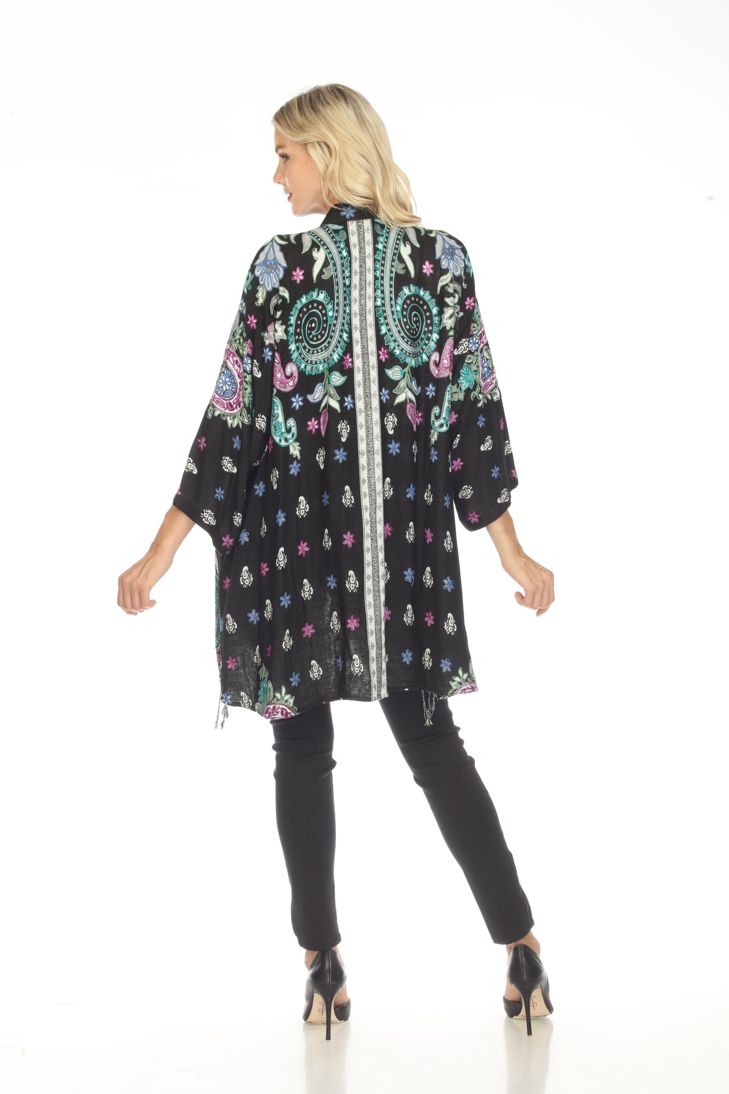 Jubilant_Jewel_Embroidered_Long_Woven-Kimono-Back-View-Zoomed-Out-Patterns