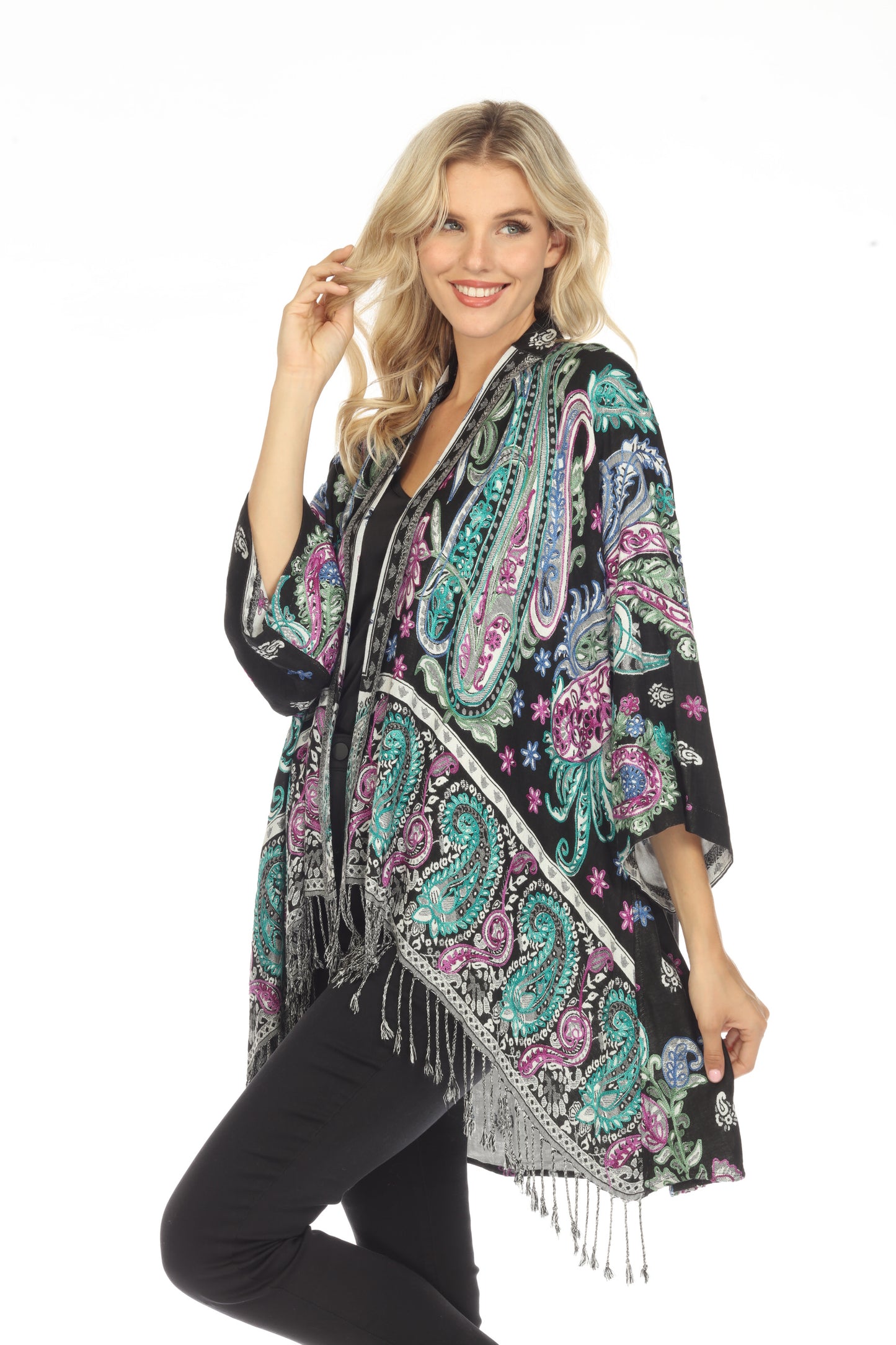 Jubilant_Jewel_Embroidered_Long_Woven-Kimono-Side-View