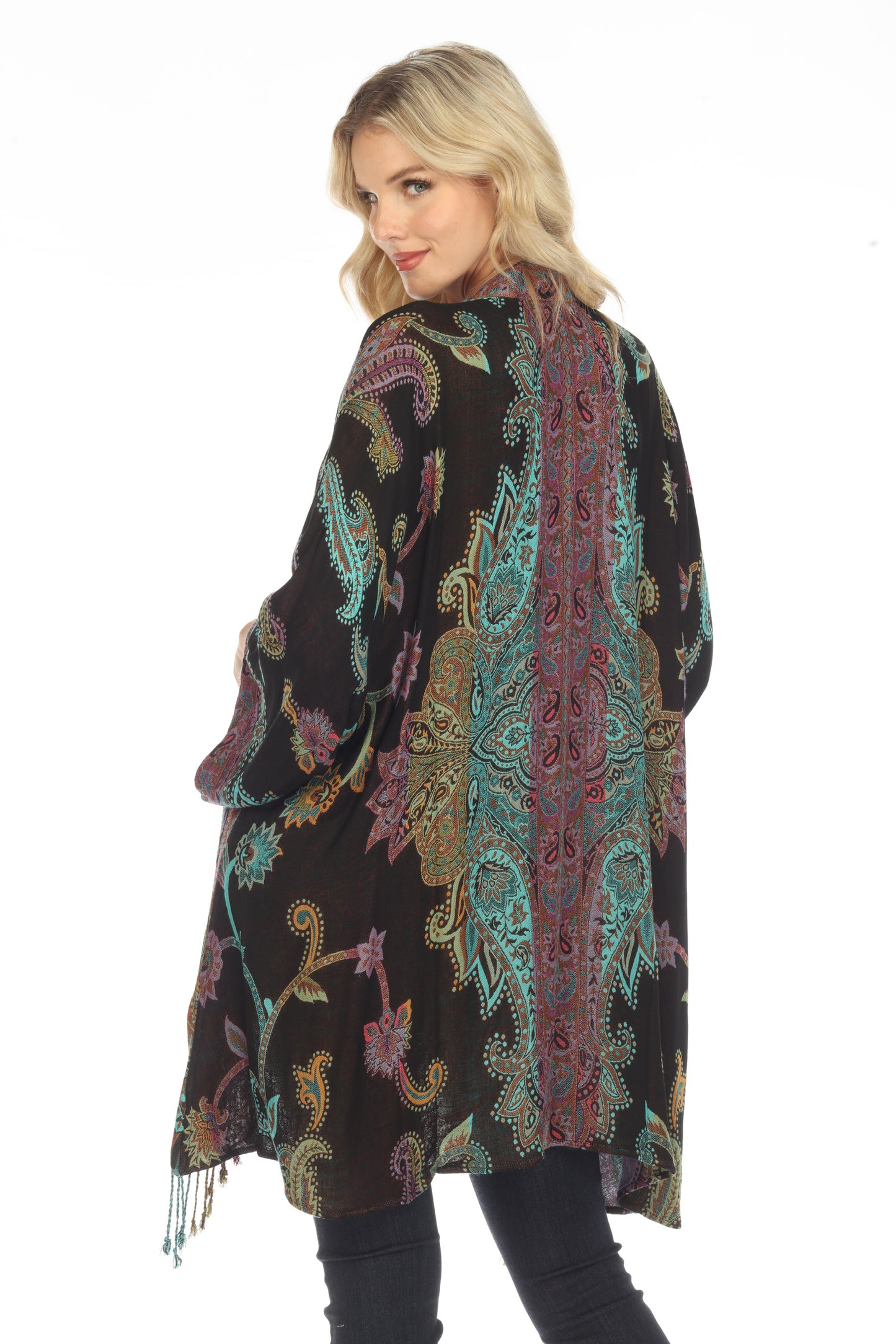 Mesmerizing Midnight Long Kimono Back Details Zoomed