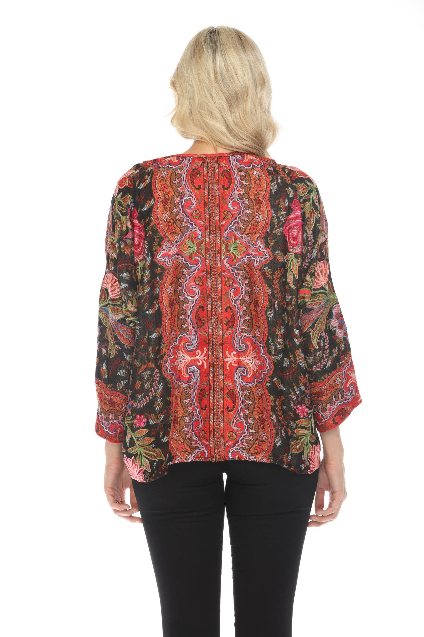 Rich Ruby Embroidered Short Kimono Jacket Back View