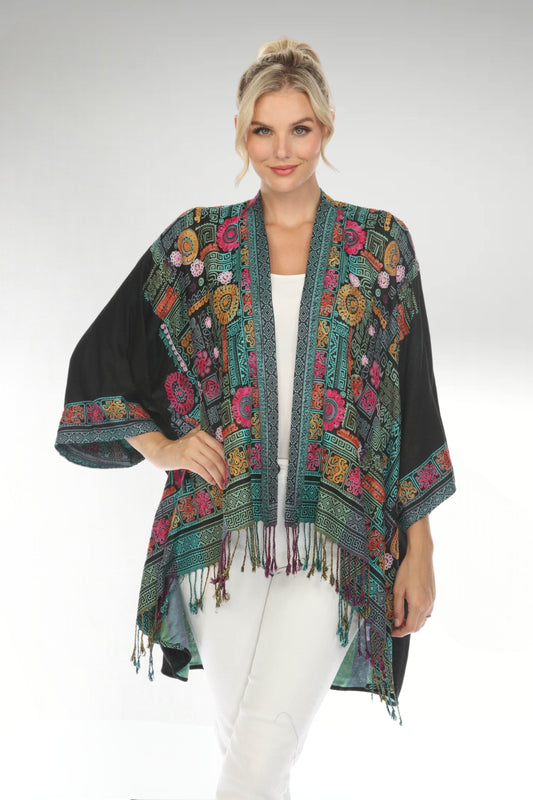 Lovely Lotus Embroidered Long Kimono