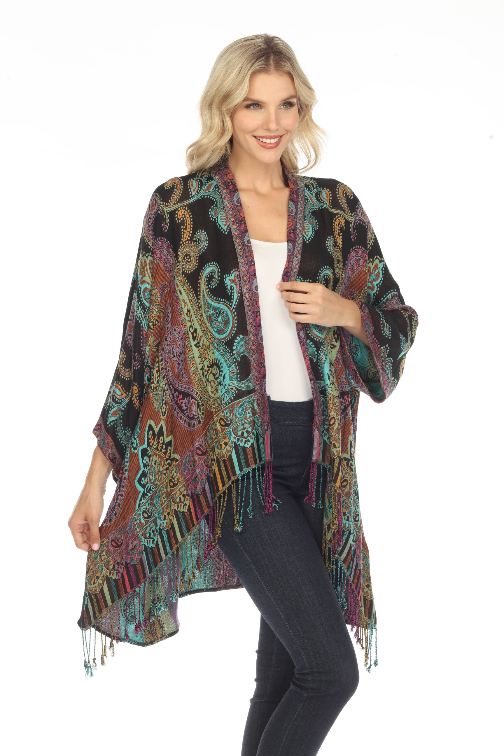 Mesmerizing Midnight Long Kimono Fringe Details