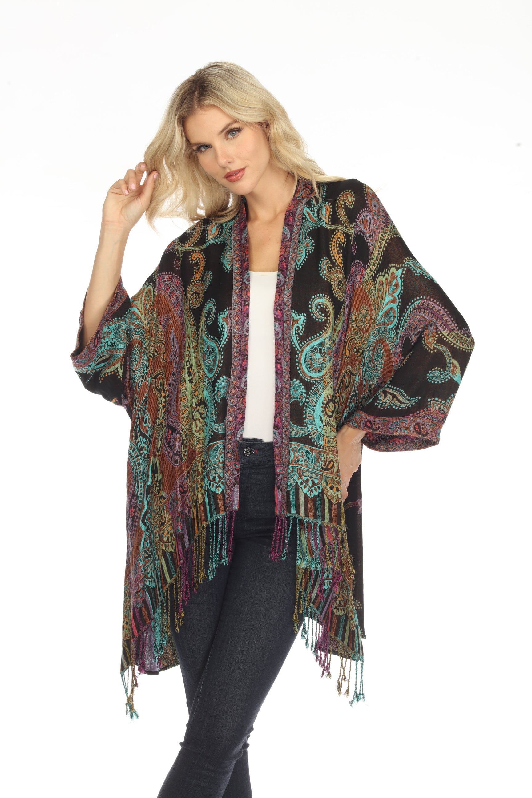 Mesmerizing Midnight Long Kimono Front