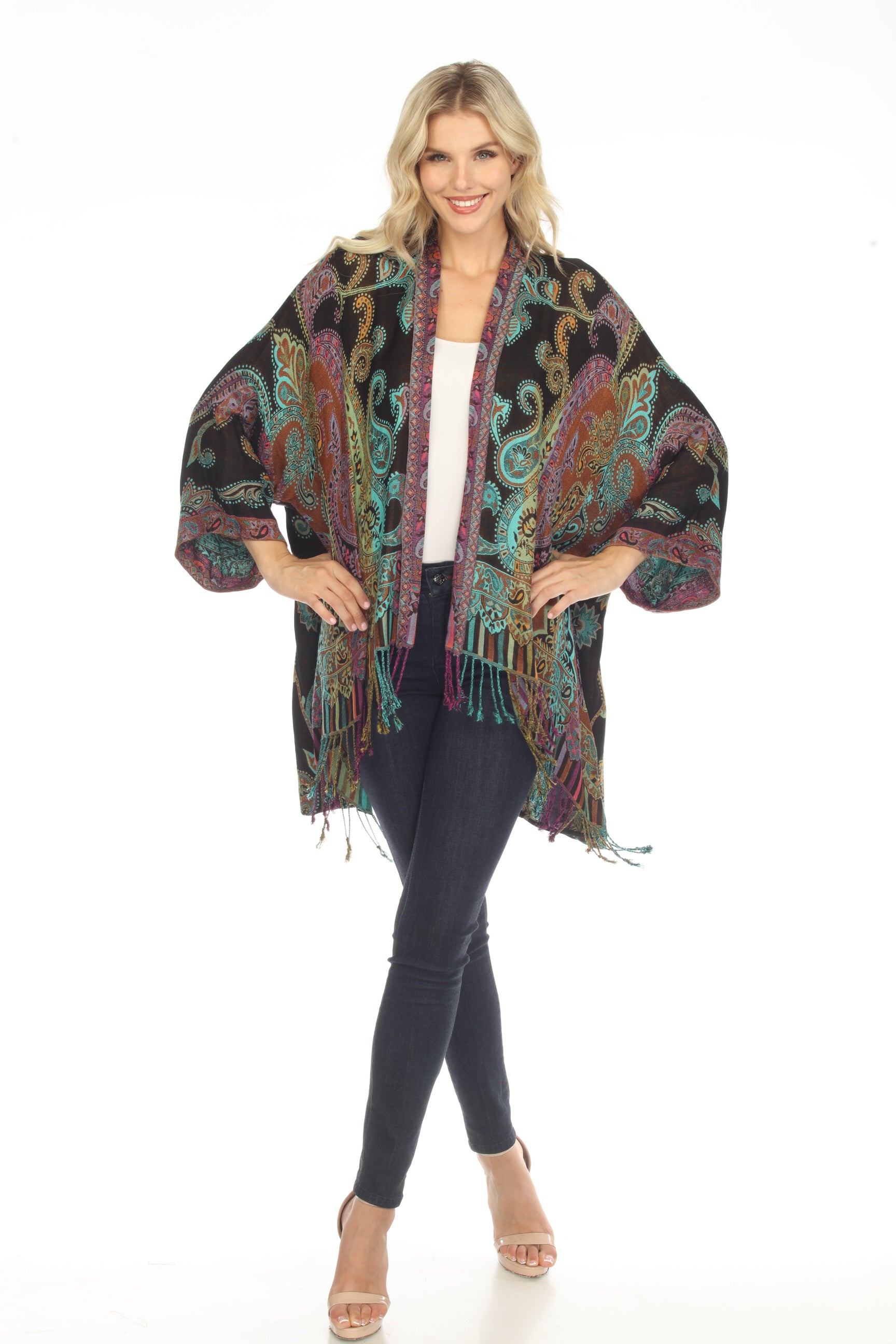 Mesmerizing Midnight Long Kimono  Paisley Woven