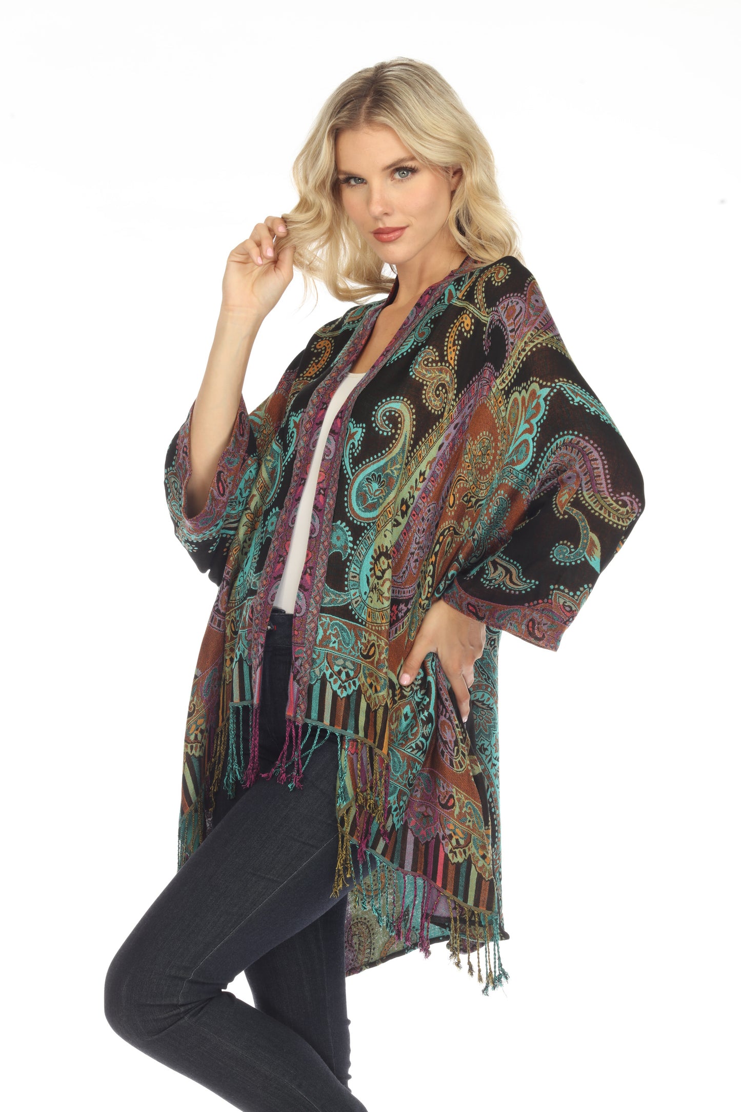 Mesmerizing Midnight Long Kimono Side Details