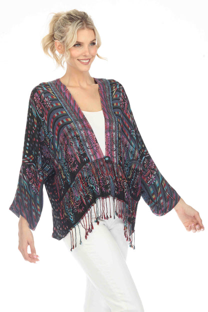 Misty Midnight Short Kimono Front View Zoomed In