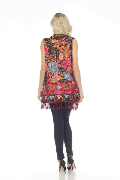 Outrageous Orange Embroidered Kimono Vest Back View Zoomed Out