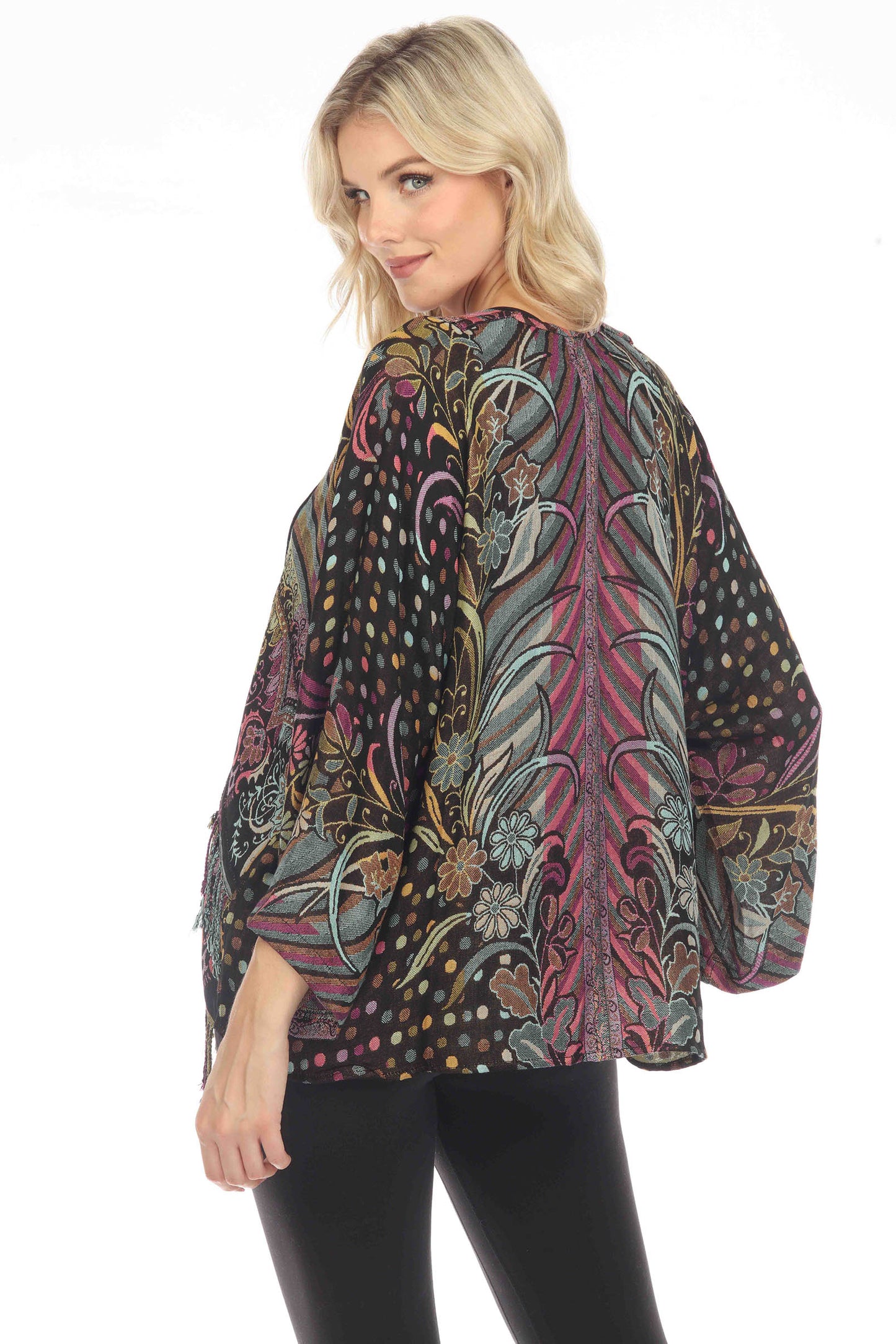 Playful Plum Short Woven Kimono Back View