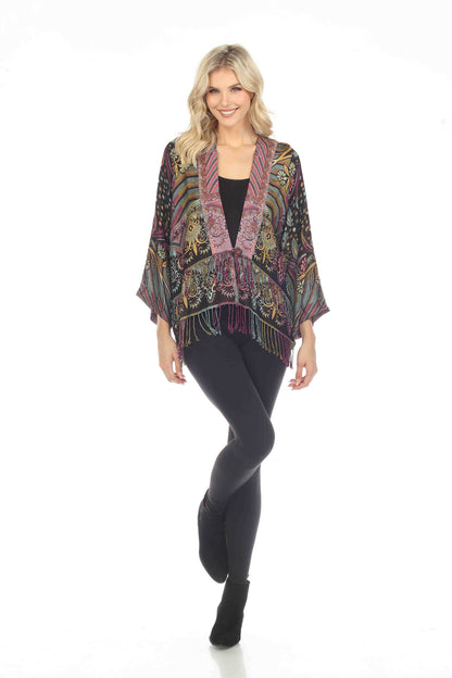Playful Plum Short Woven Kimono Front View Zoomed Out 