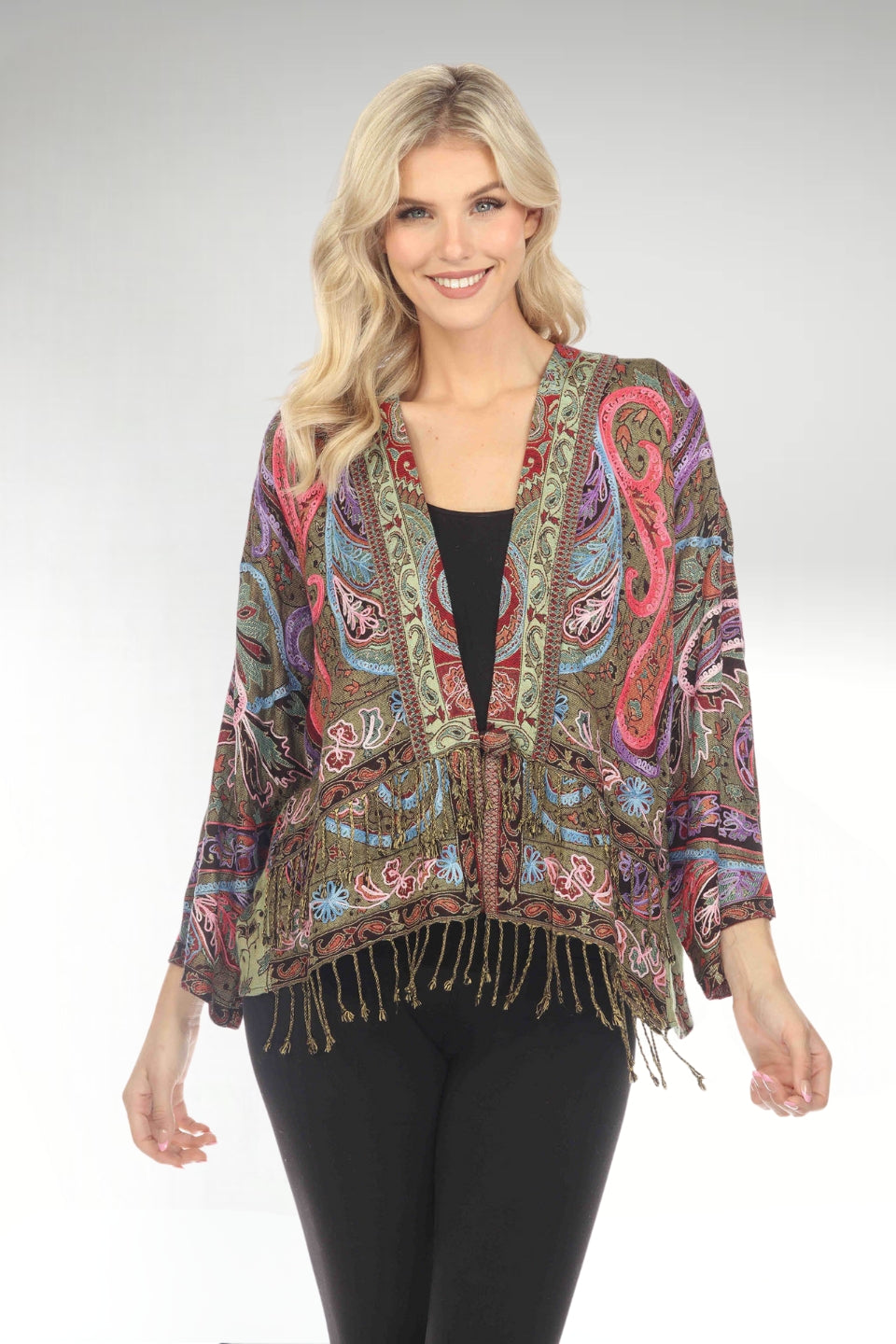 Regal Rosewood Embroidered Short Kimono Jacket