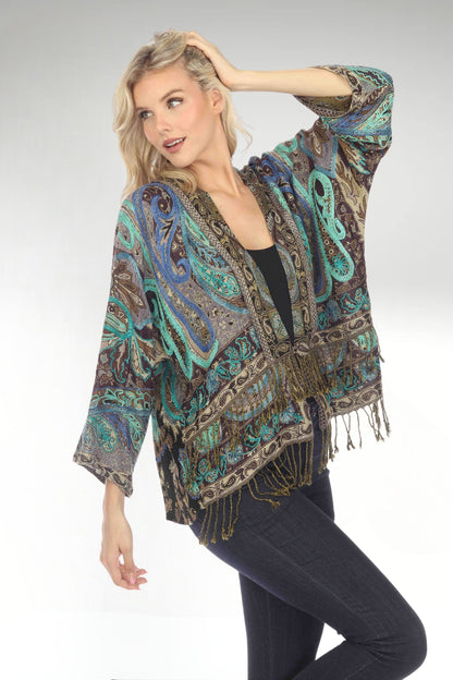 Tender Turquoise Embroidered Short Kimono