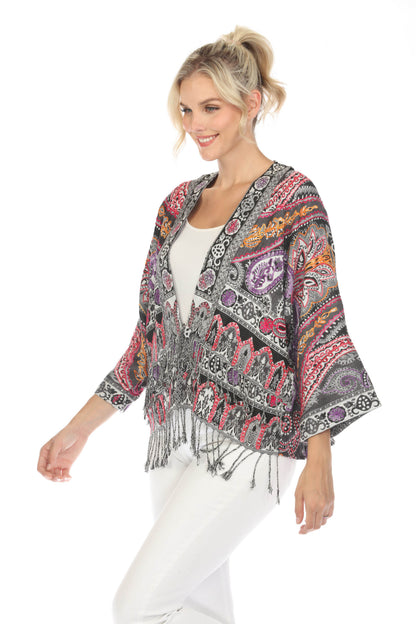 Velvet Vermilion Embroidered Short Kimono Side View
